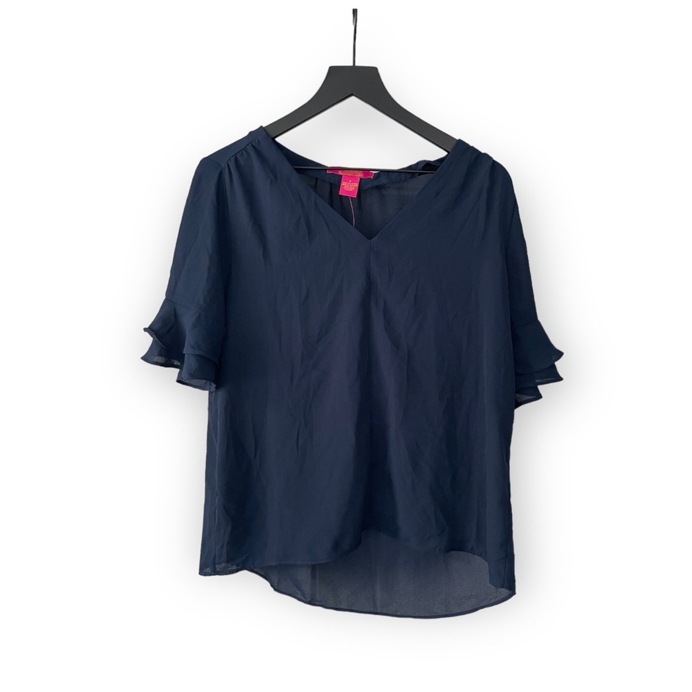 NWT Catherine Malandrino sheer navy blue blouse